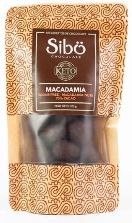 Sibo KETO Macadamia Nuts in Sugar Free 70%% Dark Chocolate Pouch - 100 grams